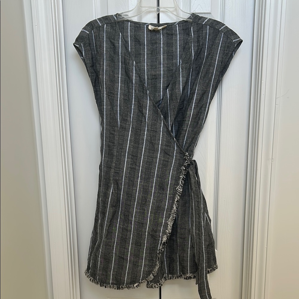 Listicle Striped Grey and Blue Wrap Dress